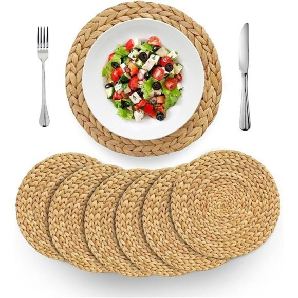 (4 Sizes: 12"-13"-14"-15") Woven Placemat Round Set of 6, Large (12" - Set of 6) - Picture 1 of 6